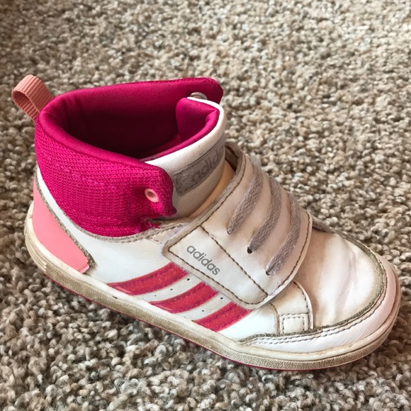 Adidas Pink White Toddler Velcro High Top Sneakers - Picture 4 of 6